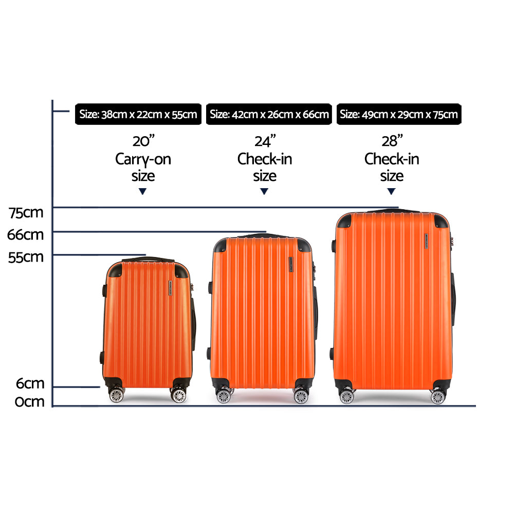 Wanderlite 3pc Luggage Sets Trolley Travel Suitcases TSA Hard Case Orange