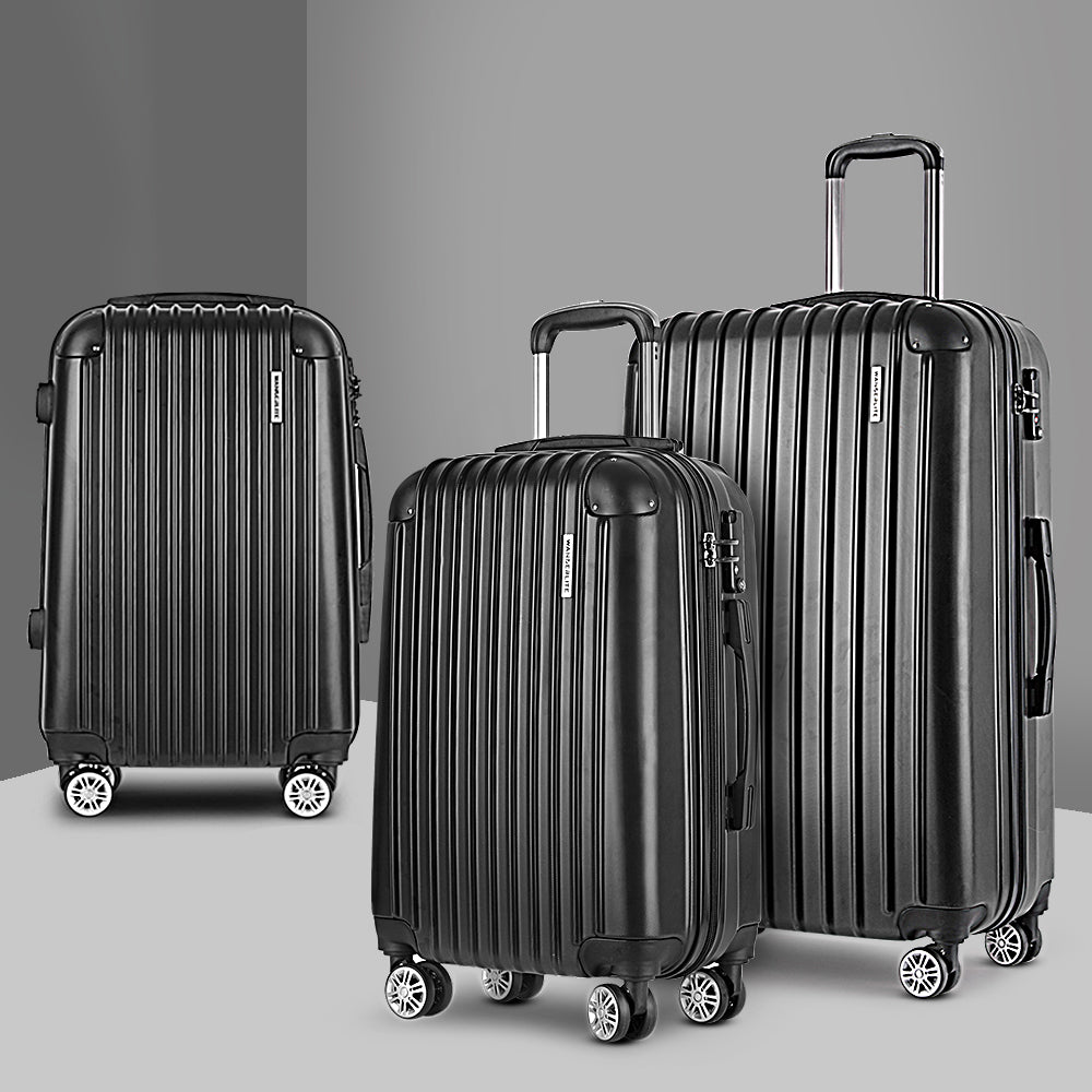 Wanderlite 3pcs Luggage Trolley Set Travel Suitcase Hard Case Carry On Bag Black