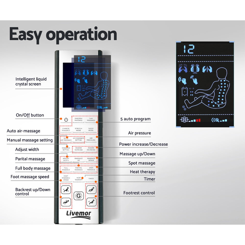 Livemor Massage Chair Electric Recliner SL-track Massager Hestia