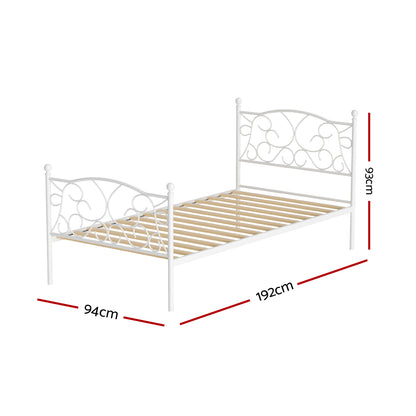 Artiss Bed Frame Metal Bed Base Single Size Platform Foundation White GROA