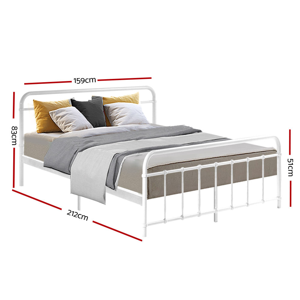 Artiss LEO Metal Bed Frame - Queen (White)