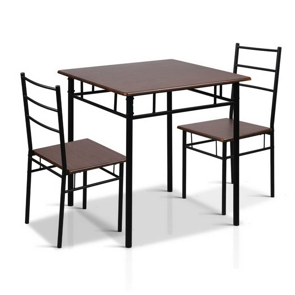 Artiss Metal Table and Chairs - Walnut & Black