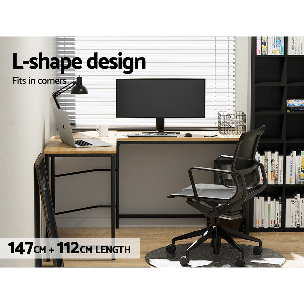 Artiss Corner Computer Desk L-Shaped Student Home Office Study Table Oak