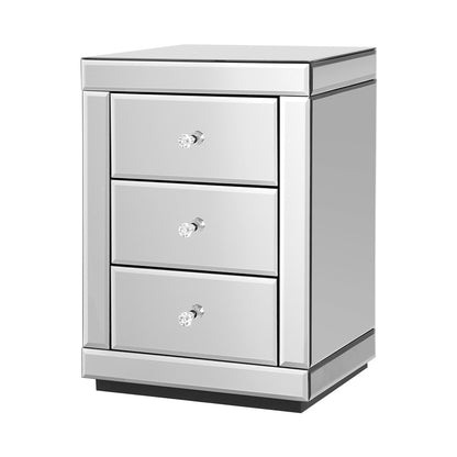 Artiss Mirrored Bedside Table Drawers Furniture Mirror Glass Presia Silver