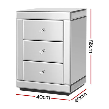 Artiss Mirrored Bedside Table Drawers Furniture Mirror Glass Presia Silver