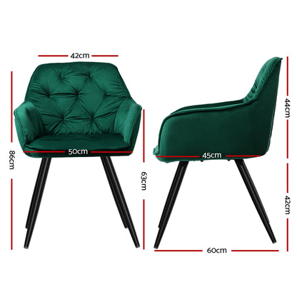 Artiss Set of 2 Calivia Dining Chairs Kitchen Chairs Upholstered Velvet Green