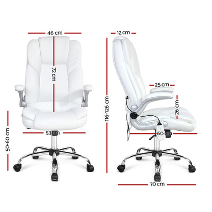 Artiss Massage Office Chair PU Leather 8 Point - White