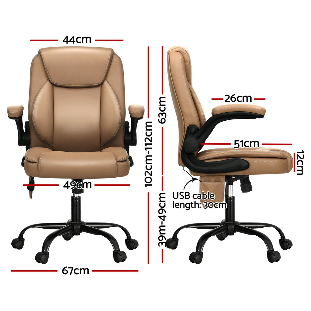 Artiss 2 Point Massage Office Chair Leather Mid Back Espresso