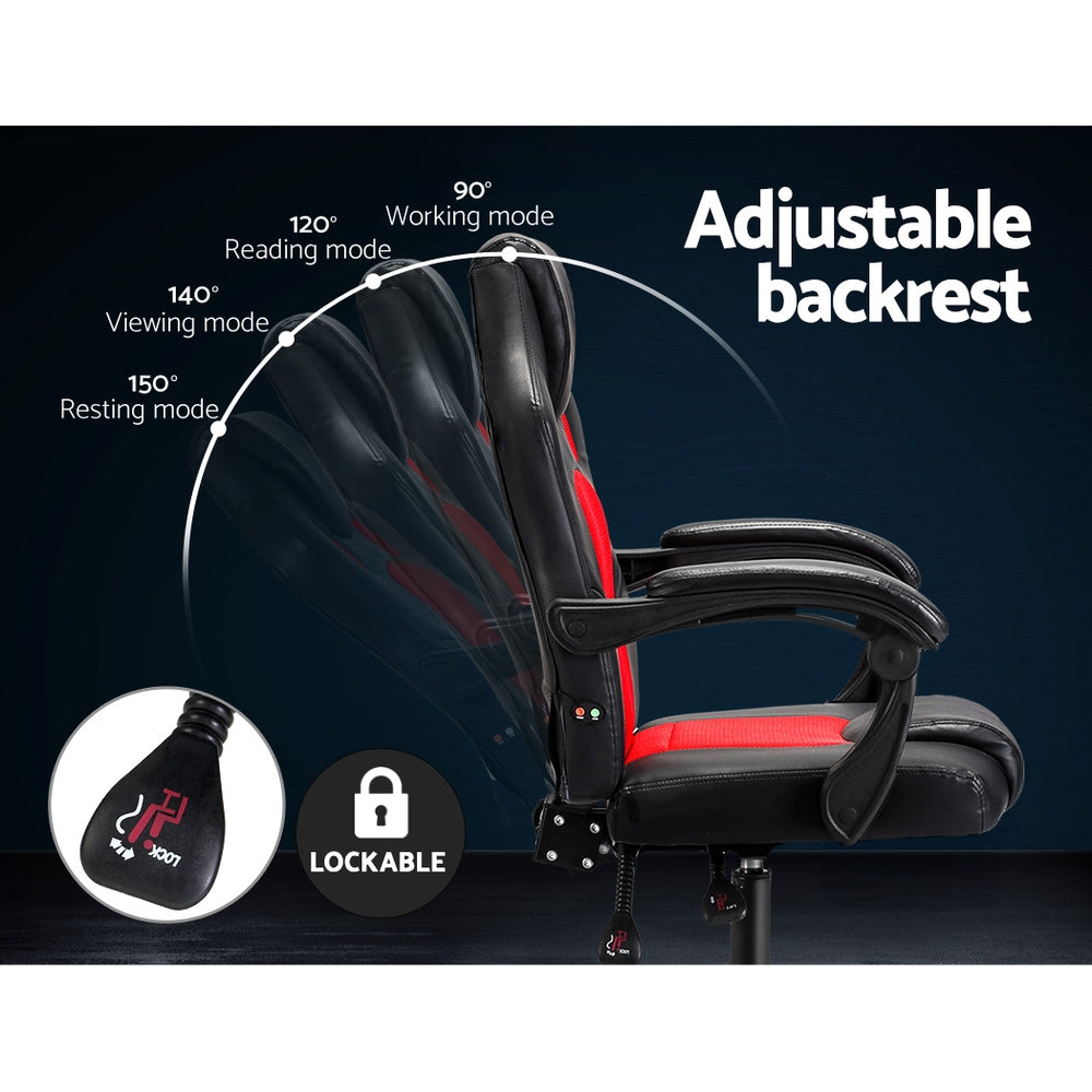 Artiss Massage Office Chair Gaming Computer Seat Recliner Racer Red