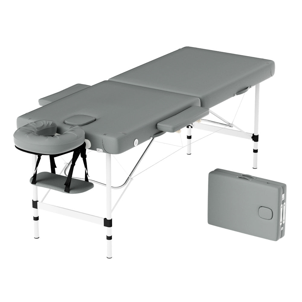 Zenses Massage Table 55cm Portable 2 Fold Aluminium Beauty Bed Grey