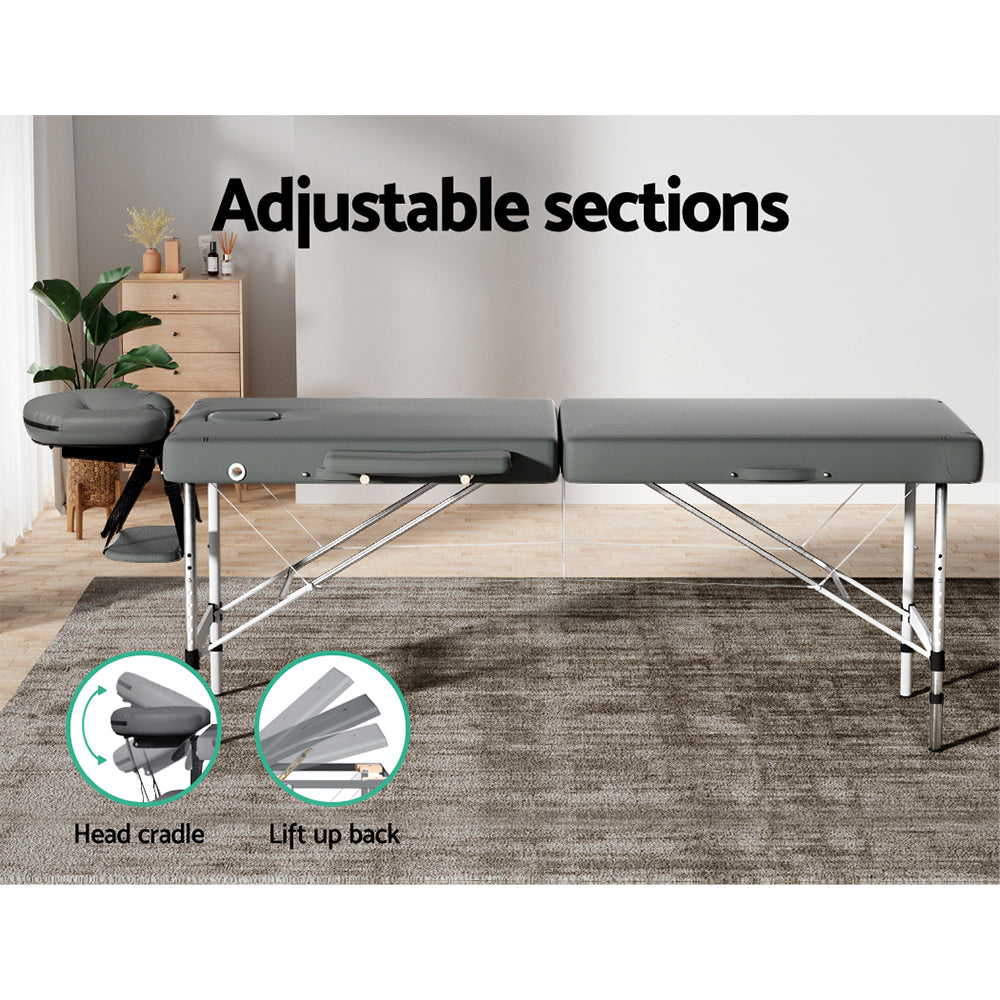 Zenses Massage Table 55cm Portable 2 Fold Aluminium Beauty Bed Grey