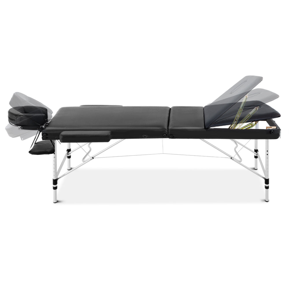 Zenses Massage Table 75cm Portable 3 Fold Aluminium Beauty Bed Black