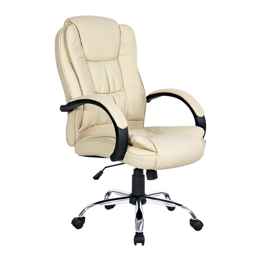 Artiss Office Chair Gaming Computer Chairs Executive PU Leather Seat Beige