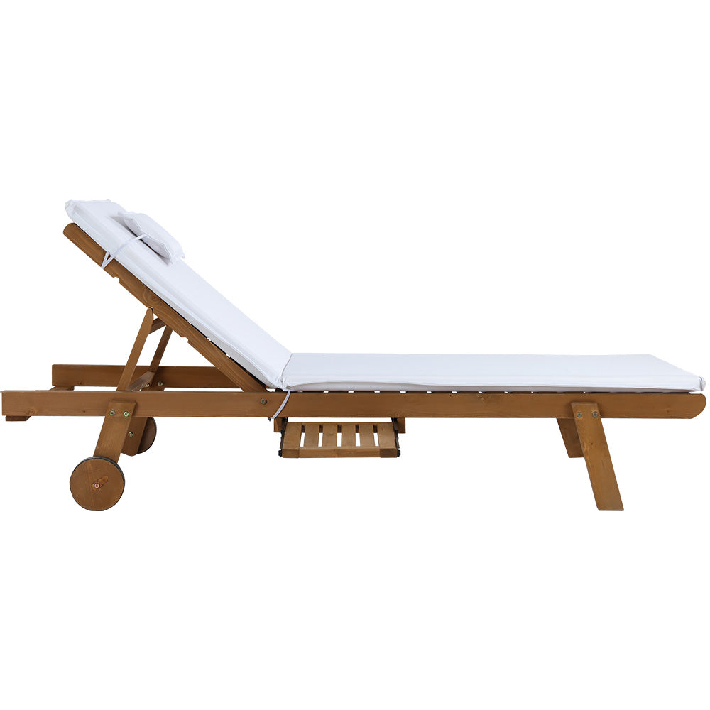 Gardeon 2pc Sun Lounge Wooden Lounger Outdoor Furniture Day Bed Wheel Patio White