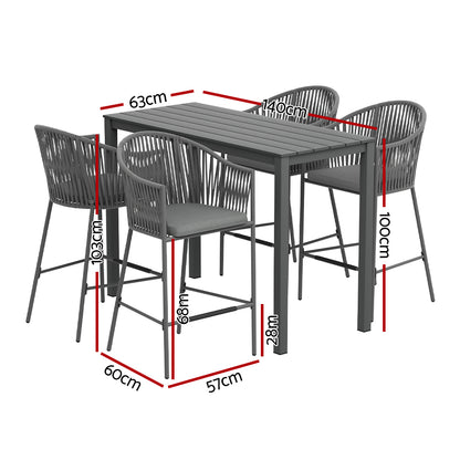 Gardeon 5pcs Outdoor Bar Table Furniture Set Chairs Table Patio Bistro 4 Seater