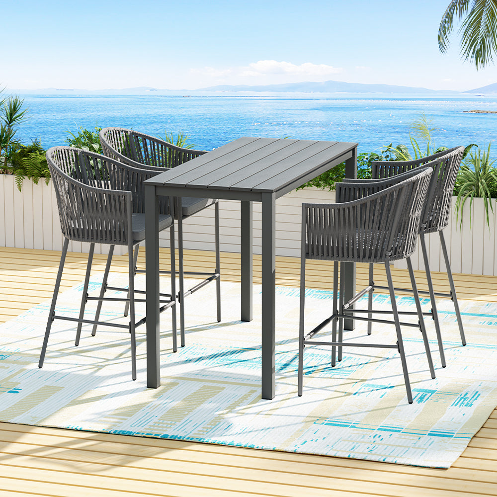 Gardeon 5pcs Outdoor Bar Table Furniture Set Chairs Table Patio Bistro 4 Seater