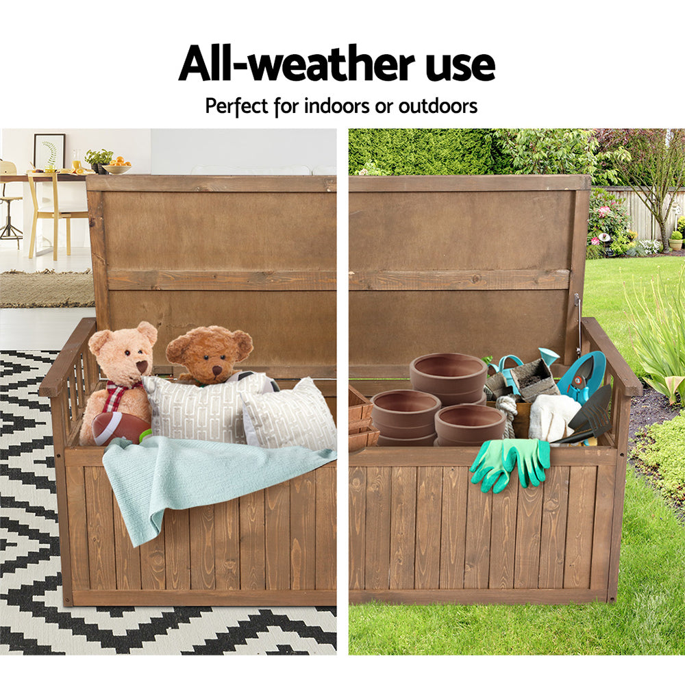 Gardeon Outdoor Storage Box Wooden Garden Bench 128.5cm Chest Tool Toy Sheds XL