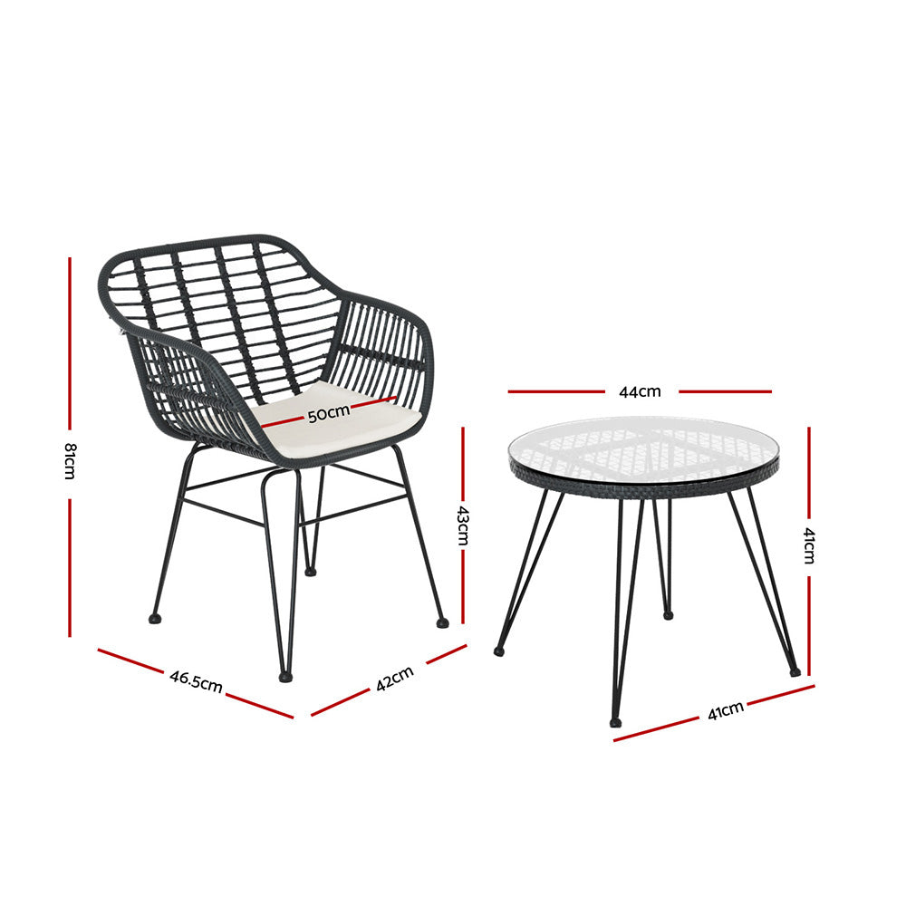 Gardeon Outdoor Furniture Lounge Setting 3-Piece Bistro Set Table Chairs Patio