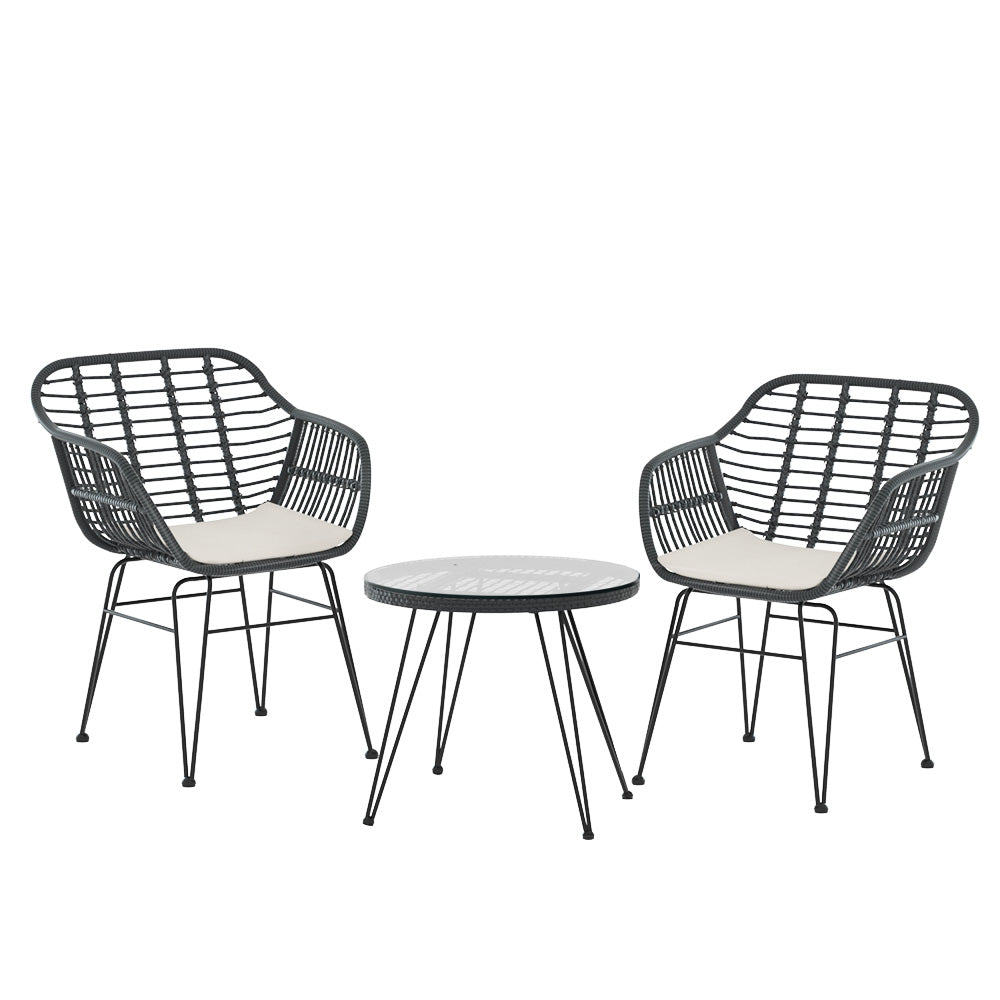 Gardeon Outdoor Furniture Lounge Setting 3-Piece Bistro Set Table Chairs Patio