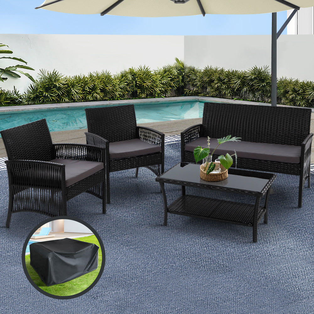 Gardeon 4 PCS Outdoor Furniture Outdoor Lounge Setting Rattan Patio Dining Set