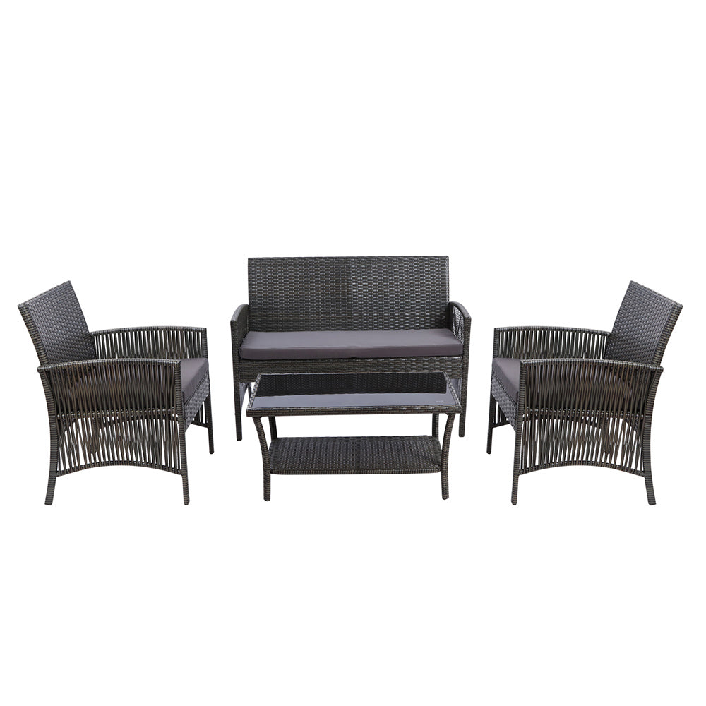 Gardeon 4PCS Outdoor Lounge Setting Sofa Set Patio Wicker Furniture Grey