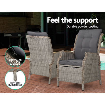 Gardeon Set of 2 Recliner Chairs Sun lounge Outdoor Patio Furniture Wicker Sofa Lounger