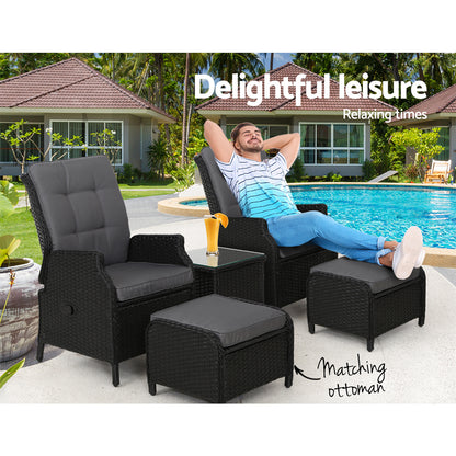 Gardeon Recliner Chairs Sun lounge Setting Outdoor Furniture Patio Garden Wicker