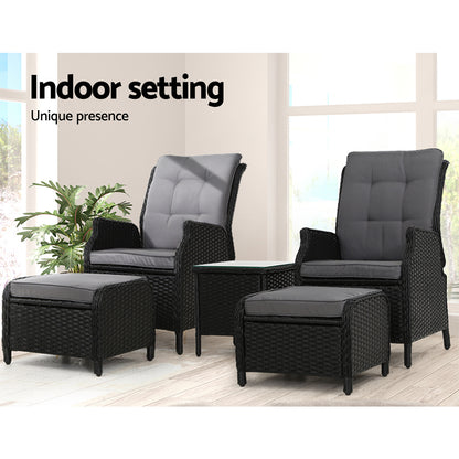 Gardeon Recliner Chairs Sun lounge Setting Outdoor Furniture Patio Garden Wicker