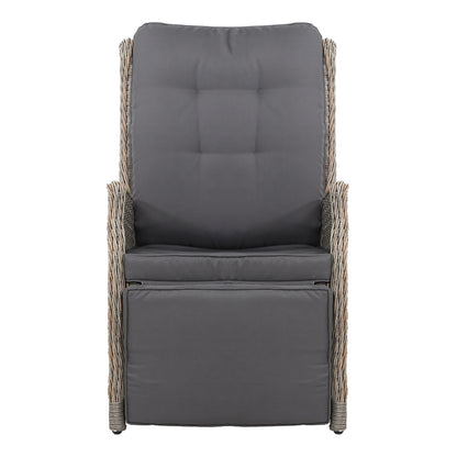 Gardeon Set of 2 Recliner Chairs Sun lounge Outdoor Furniture Setting Patio Wicker Sofa Grey