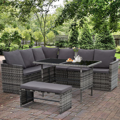 Gardeon Outdoor Furniture Dining Setting Sofa Set Lounge Wicker 8 Seater Mixed Grey