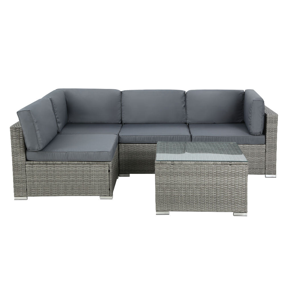 Gardeon 5-Piece Outdoor Sofa Set Wicker Couch Lounge Setting 4 Seater Grey