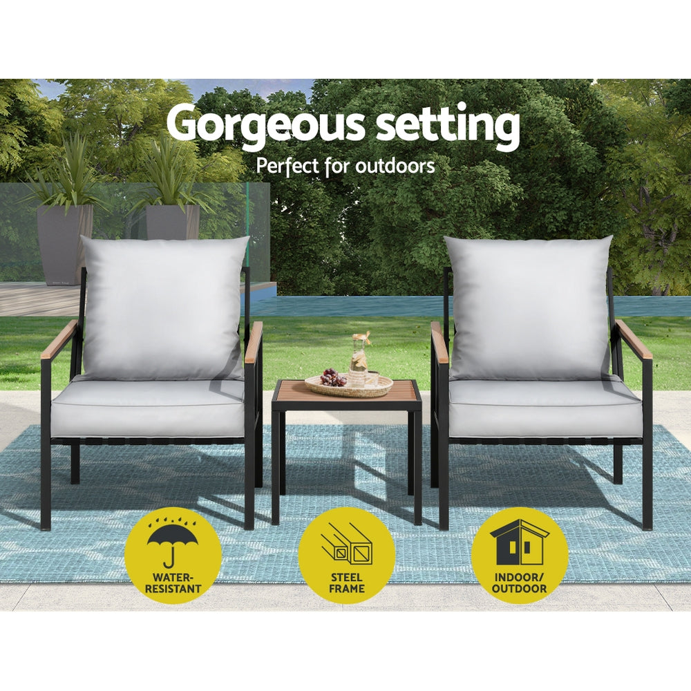 Gardeon Outdoor Furniture 3pcs Lounge Setting Bistro Set Chairs Table Patio