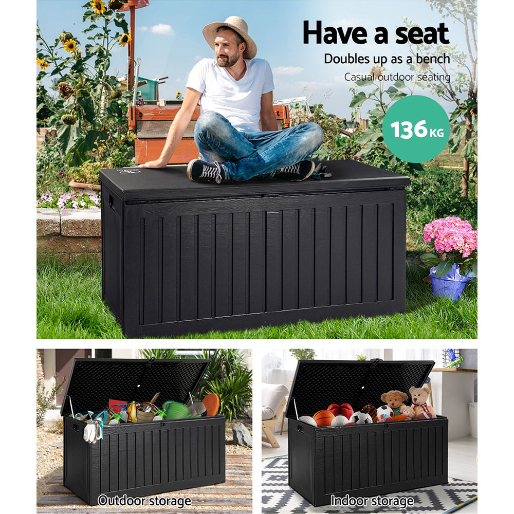 Gardeon Outdoor Storage Box Container Garden Toy Indoor Tool Chest Sheds 270L Black