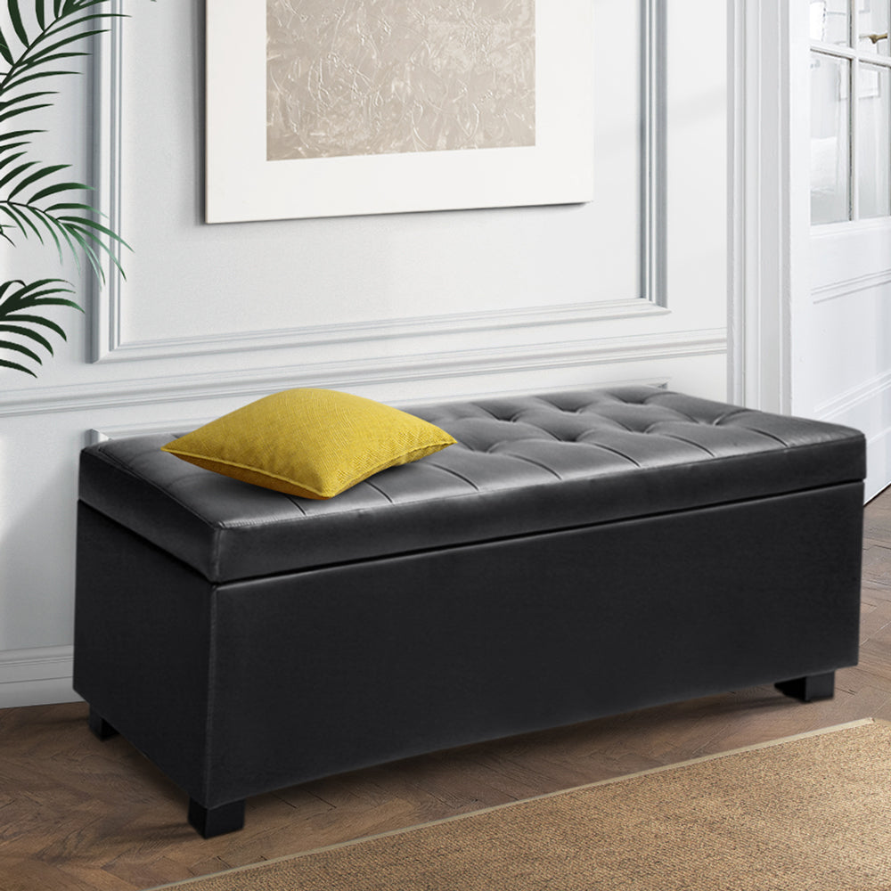 Artiss PU Leather Storage Ottoman - Black