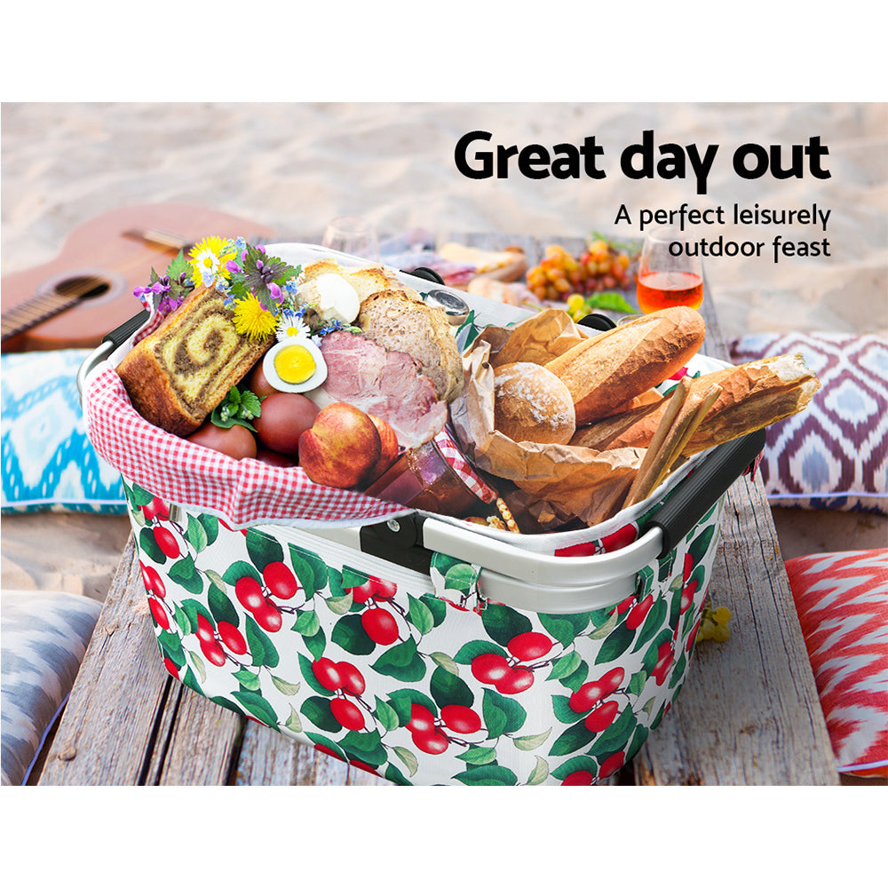 Alfresco Picnic Bag Basket Folding Hamper Camping Hiking Insulated Outdoor