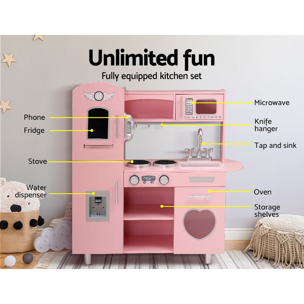 Keezi Kids Wooden Kitchen Pretend Play Sets Food Cooking Toys Children Pink