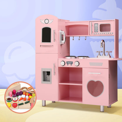 Keezi Kids Wooden Kitchen Pretend Play Sets Food Cooking Toys Children Pink