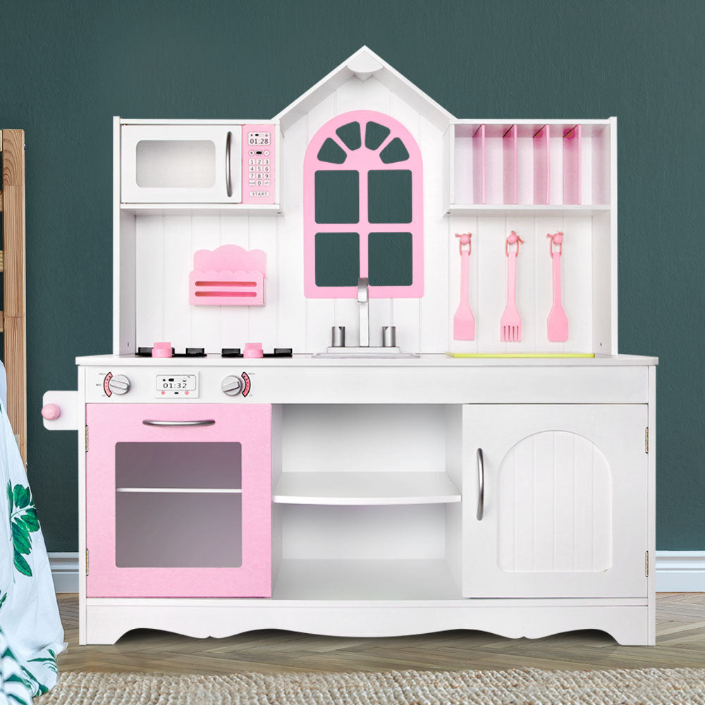 Keezi Kids Wooden Kitchen Play Set - White & Pink