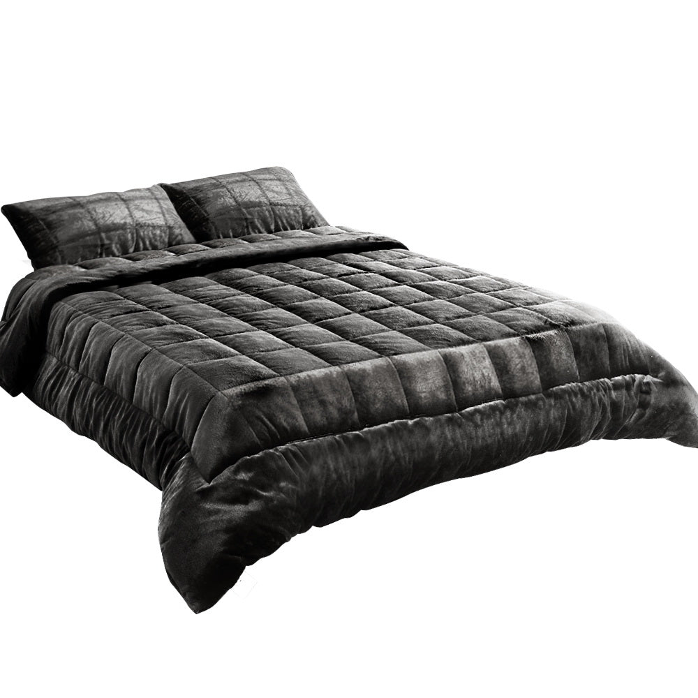 Giselle Bedding Faux Mink Quilt Charcoal Super King