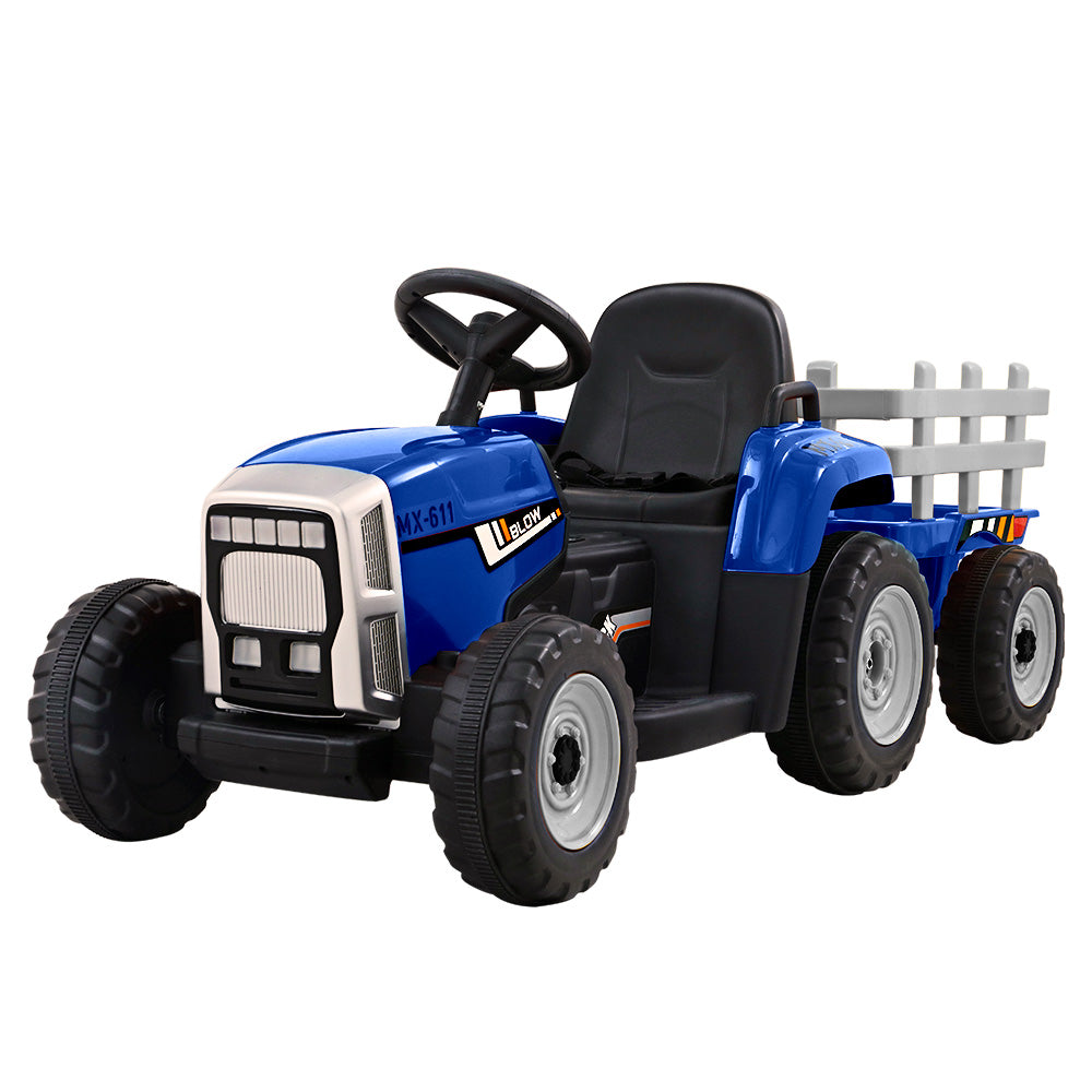 Rigo Ride On Car Tractor Trailer Toy Kids Electric Cars 12V Battery Blue