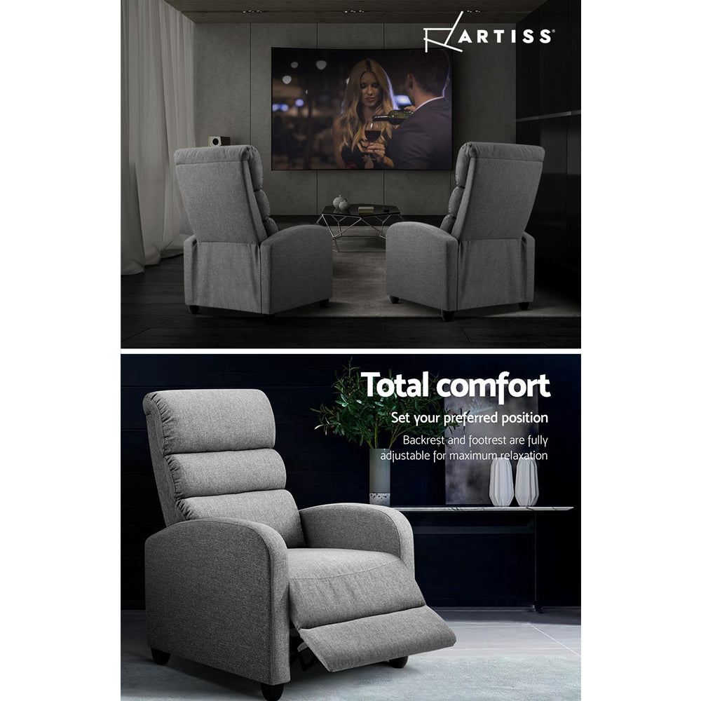 Artiss Luxury Recliner Chair Chairs Lounge Armchair Sofa Fabric Cover Grey