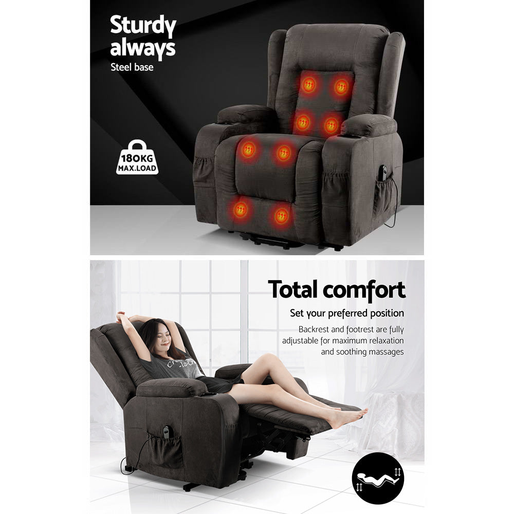 Artiss Electric Recliner Chair Lift Heated Massage Chairs Fabric Lounge Sofa