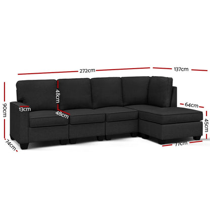 Artiss Sofa Lounge Set 5 Seater Modular Chaise Chair Suite Couch Dark Grey Fabric