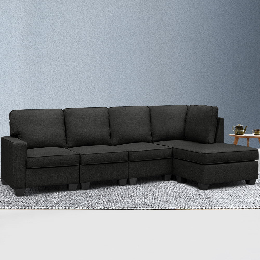 Artiss Sofa Lounge Set 5 Seater Modular Chaise Chair Suite Couch Dark Grey Fabric