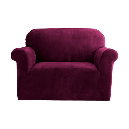 Artiss Velvet Sofa Cover Plush Couch Cover Lounge Slipcover 1 Seater Ruby Red