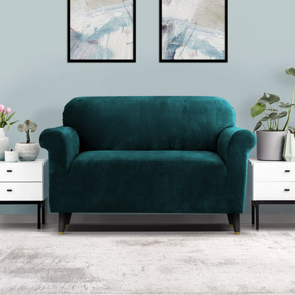 Artiss Velvet Sofa Cover Plush Couch Cover Lounge Slipcover 2 Seater Agate Green