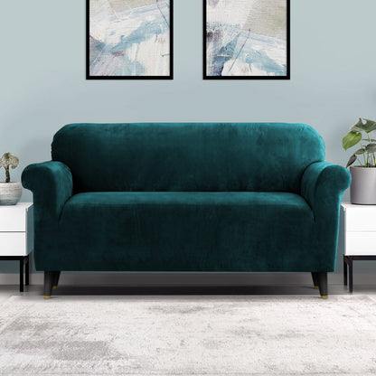 Artiss Velvet Sofa Cover Plush Couch Cover Lounge Slipcover 3 Seater Agate Green