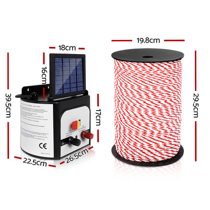 Giantz Electric Fence Energiser 8km Solar Powered Charger + 500m Polytape Rope