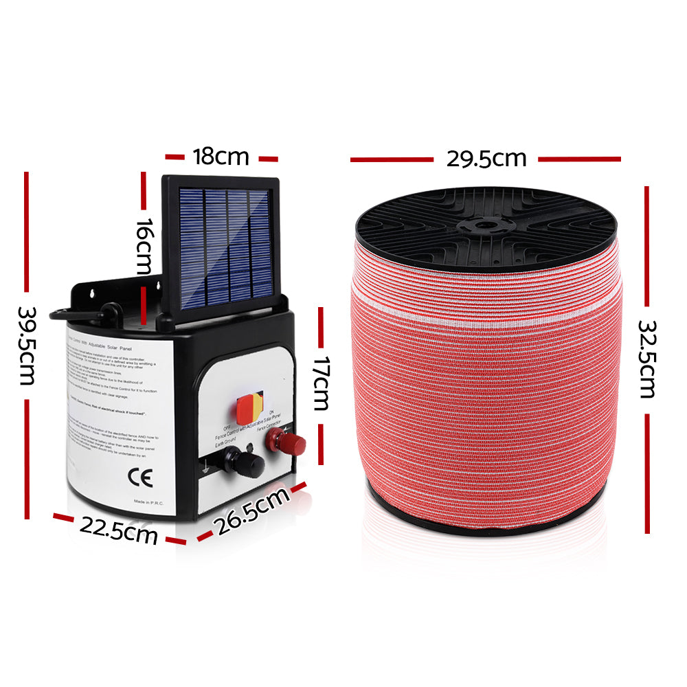 Giantz Electric Fence Energiser 8km Set Solar Powered Energizer + 2000m Tape