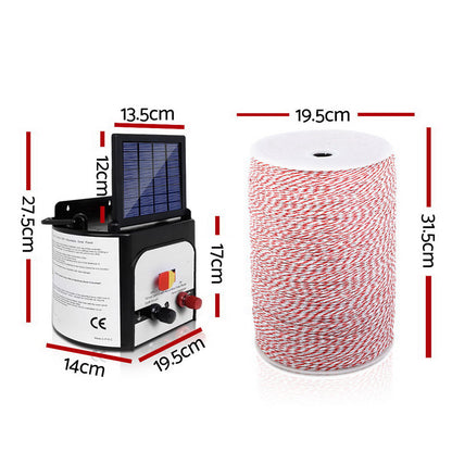 Giantz 8KM Solar Electric Fence Energiser Energizer 0.3J + 2000M Poly Fencing Wire Tape